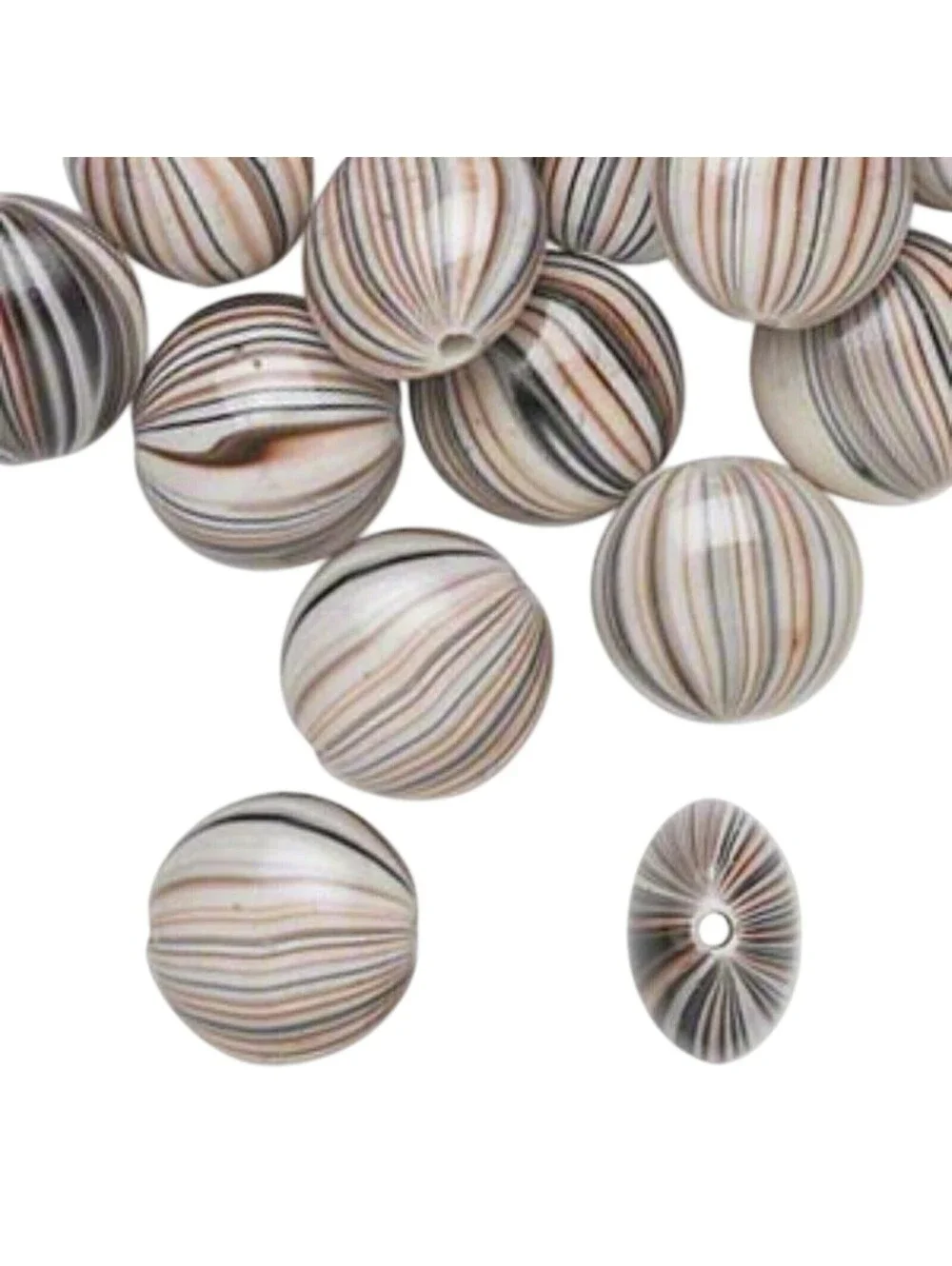 Vintage Y2K Stripe Puffed Round Coin Brown Black White 18mm Acrylic Beads 10 pcs